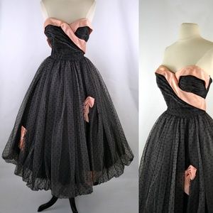Vintage 1950s Black Tulle Party Dress by Minuet